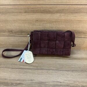 VIOLA CASTELLANI Bordo Suede Padded Woven Crossbody Made In Italy NWT Burgundy